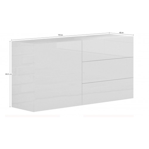 Credenza Antracite Lucida 110 cm Mobile Madia con 3 Cassetti e 1 Ante