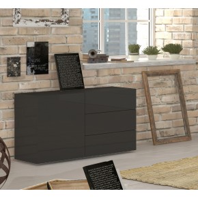 Credenza Antracite Lucida 110 cm Mobile Madia con 3 Cassetti e 1 Ante