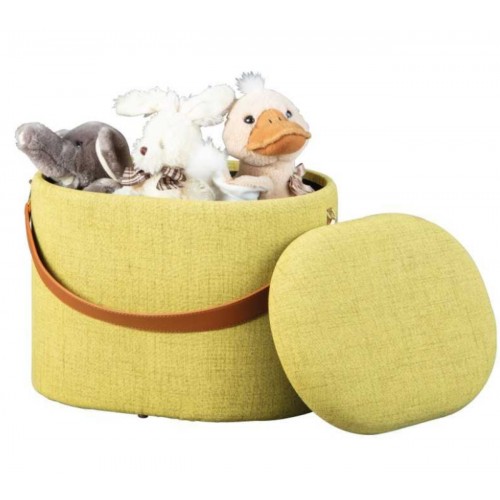 Pouff Tondo Giallo Verde Contenitore Puff Portaoggetti con Maniglia