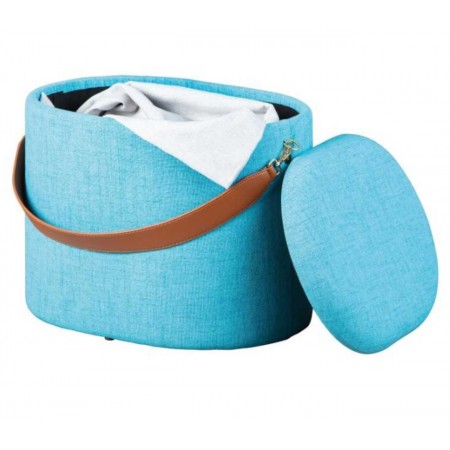 Pouff con Maniglia Contenitore Azzurro Tondo Puff Portaoggetti da Salotto