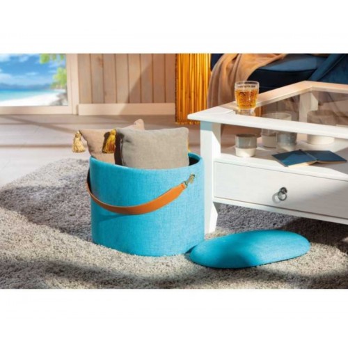 Pouff con Maniglia Contenitore Azzurro Tondo Puff Portaoggetti da Salotto