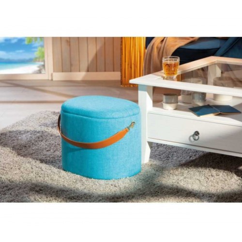 Pouff con Maniglia Contenitore Azzurro Tondo Puff Portaoggetti da Salotto