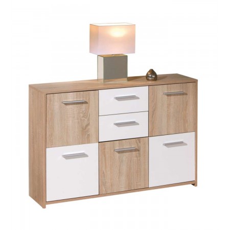 Buffet Mobile Moderno Bianco e Rovere con Ante Cassetti da Salotto