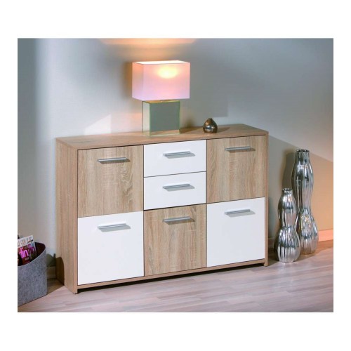 Buffet Mobile Moderno Bianco e Rovere con Ante Cassetti da Salotto