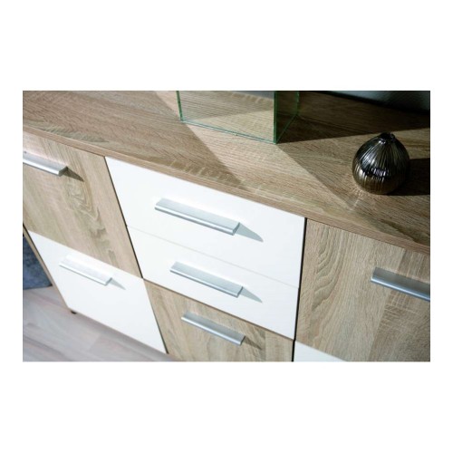 Buffet Mobile Moderno Bianco e Rovere con Ante Cassetti da Salotto