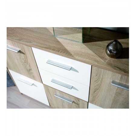 Buffet Mobile Moderno Bianco e Rovere con Ante Cassetti da Salotto