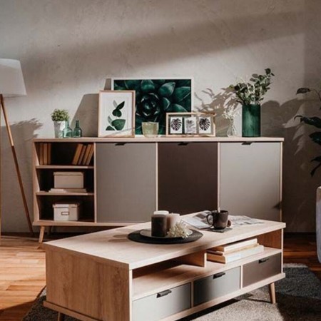 Madia a 3 Ante e Scaffali 210 cm Credenza Porta Tv Mobile da Salotto