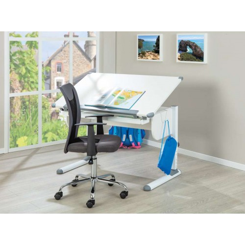 Kit Scrivania Blu Tavolo da Disegno Inclinabile in Legno Pino Cameretta Bambino