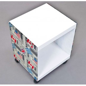 Tavolinetto Bianco con Decorazione Vetro Serigrafato Tavolino con Ruote 2