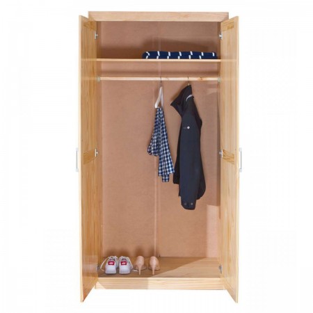 Armadio 2 Ante in Legno Massello Mobile Guardaroba per Camera da Letto