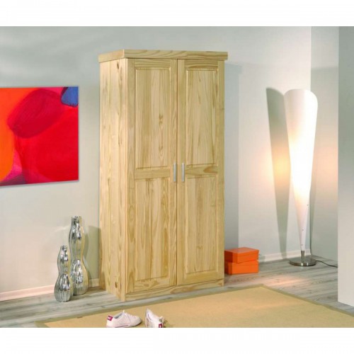Armadio 2 Ante in Legno Massello Mobile Guardaroba per Camera da Letto