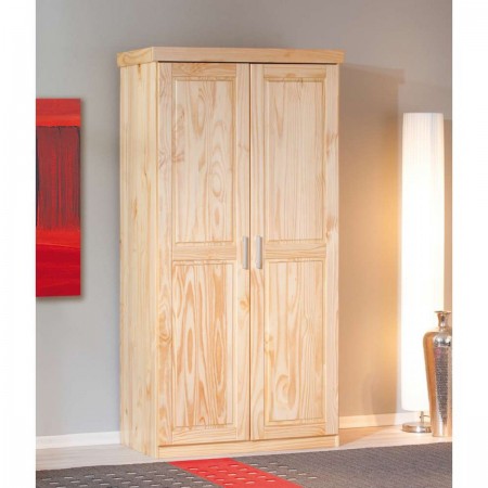 Armadio 2 Ante in Legno Massello Mobile Guardaroba per Camera da Letto