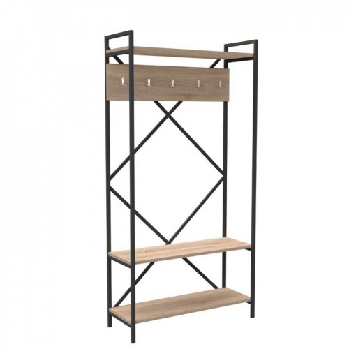 Scaffale per Ingresso Metallo e Legno Rovere Moderno Appendiabiti Ganci