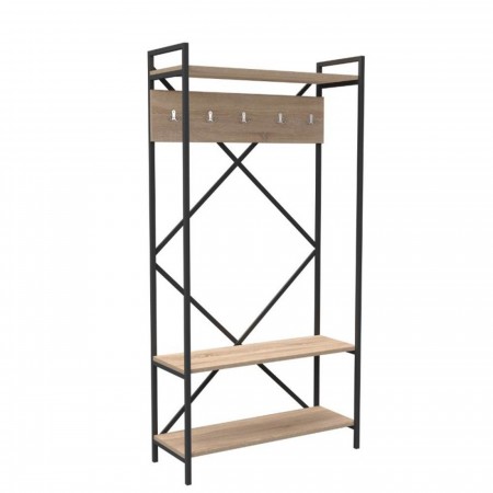 Scaffale per Ingresso Metallo e Legno Rovere Moderno Appendiabiti Ganci