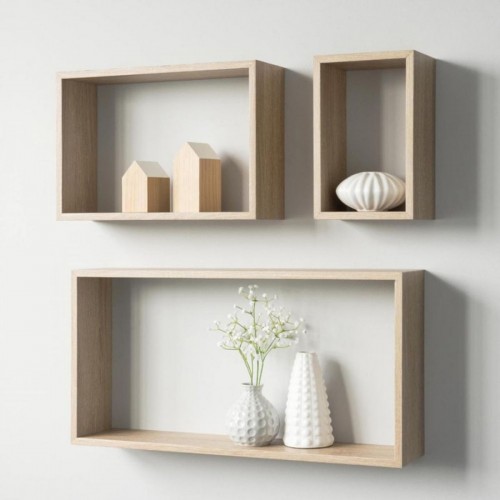Set di 3 Mensole Rettangolari a Muro Scaffali da Parete Muro Rovere
