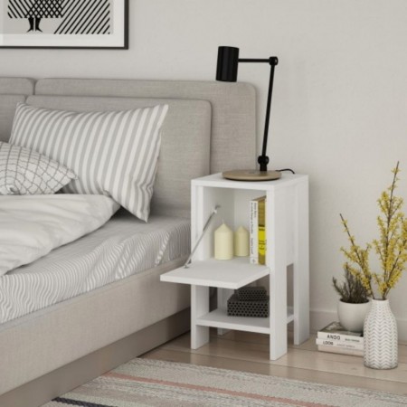Comodino con Anta a Ribalta e Ripiano Bianco per Camera da Letto
