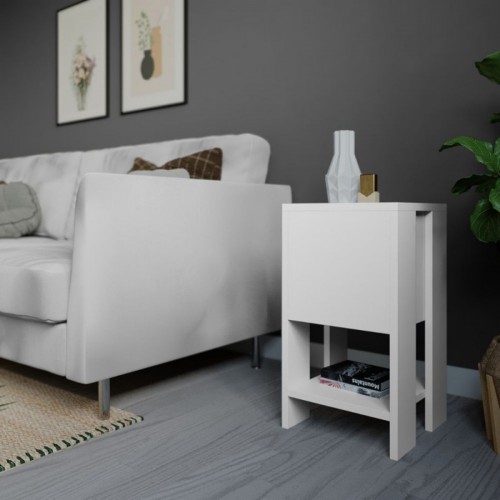 Comodino con Anta a Ribalta e Ripiano Bianco per Camera da Letto