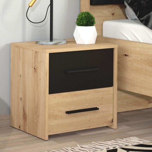 Comodino con 2 Cassetti per Camera da Letto Mobile in Legno Bicolore