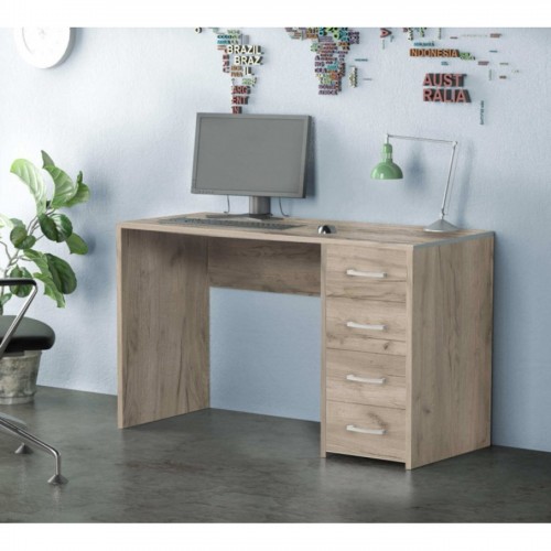 Scrivania Porta Pc per Ufficio Cameretta con Cassettiera in Legno Olmo