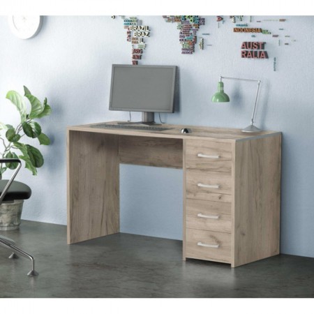 Scrivania Porta Pc per Ufficio Cameretta con Cassettiera in Legno Olmo