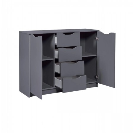 Credenza Mobile Grigio con 2 Ante e 4 Cassetti Madia da Cucina o Salone