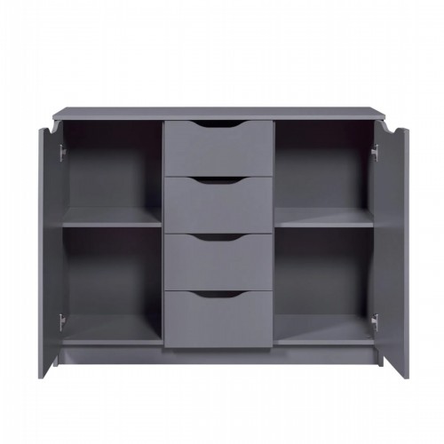 Credenza Mobile Grigio con 2 Ante e 4 Cassetti Madia da Cucina o Salone