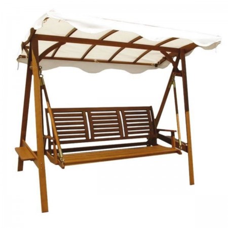 Dondolo Legno 3 Posti Bianco Seduta Cuscini Tettuccio da Giardino Terrazzo