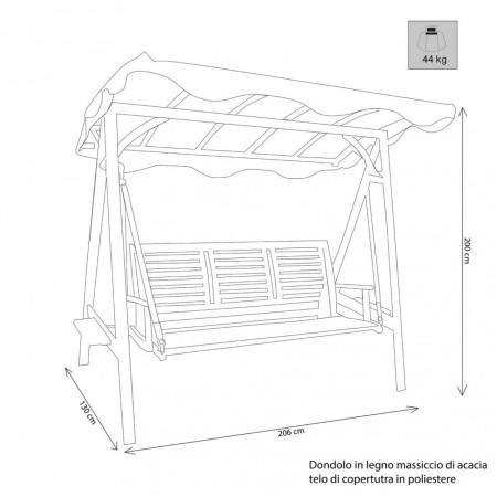 Dondolo Legno 3 Posti Bianco Seduta Cuscini Tettuccio da Giardino Terrazzo