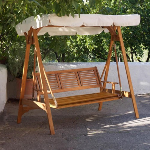 Dondolo Legno 3 Posti Bianco Seduta Cuscini Tettuccio da Giardino Terrazzo