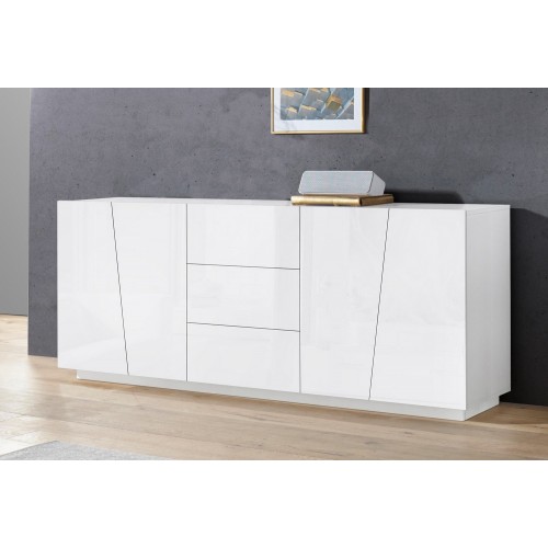 Credenza Orizzontale con 6 Cassetti Bianco Lucido per Soggiorno Madia