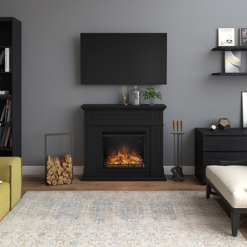 Camino Elettrico con Cornice in Legno Nero Tagu Larsen 1500w e Telecomando