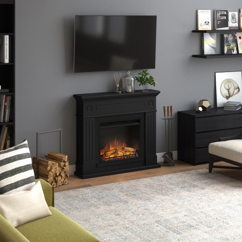 Camino Elettrico con Cornice in Legno Nero Tagu Larsen 1500w e Telecomando