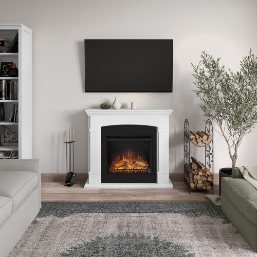 Camino Elettrico da Pavimento Fuoco Finto 1500w Tagu Helmi Bianco