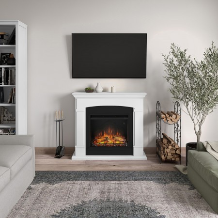 Camino Elettrico da Pavimento Fuoco Finto 1500w Tagu Helmi Bianco