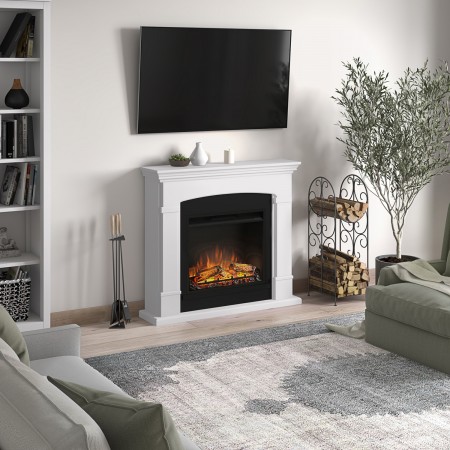 Camino Elettrico da Pavimento Fuoco Finto 1500w Tagu Helmi Bianco