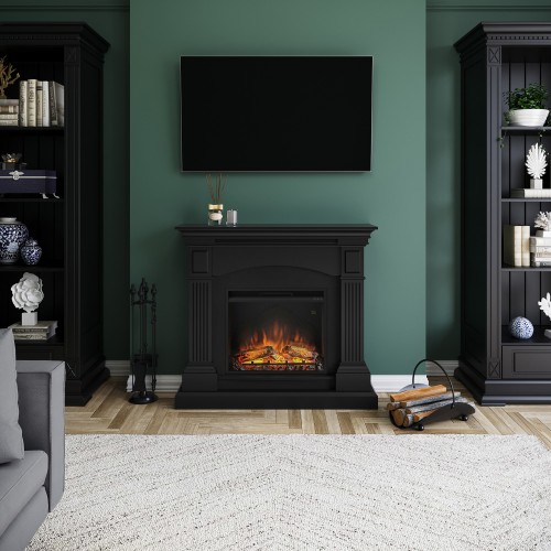 Caminetto Elettrico Decorativo a Led Tagu Magna Cornice in Legno Nero