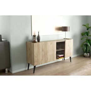 Mobile Credenza da Ingresso con 3 Ante e 2 Mensole Rovere per Soggiorno 2