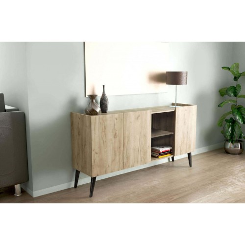 Mobile Credenza da Ingresso con 3 Ante e 2 Mensole Rovere per Soggiorno
