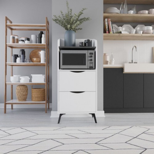 Mobile per Forno Microonde in Legno Bianco Multiuso con Cassetti da Cucina