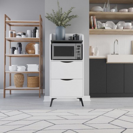 Mobile per Forno Microonde in Legno Bianco Multiuso con Cassetti da Cucina
