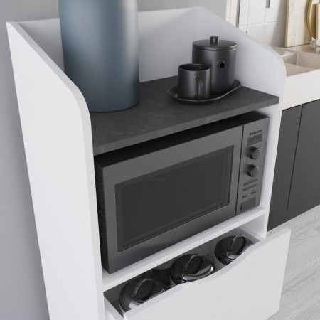 Mobile per Forno Microonde in Legno Bianco Multiuso con Cassetti da Cucina