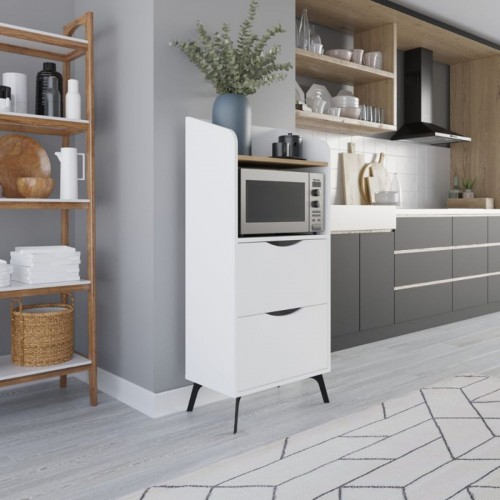 Mobiletto Porta Microonde Multiuso in Legno con Cassetti da Cucina Bianco