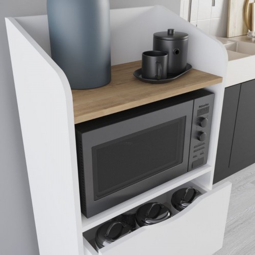 Mobiletto Porta Microonde Multiuso in Legno con Cassetti da Cucina Bianco