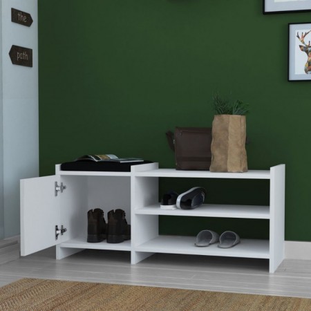 Panca Portascarpe con Cuscino Imbottito in Legno Mobile da Ingresso