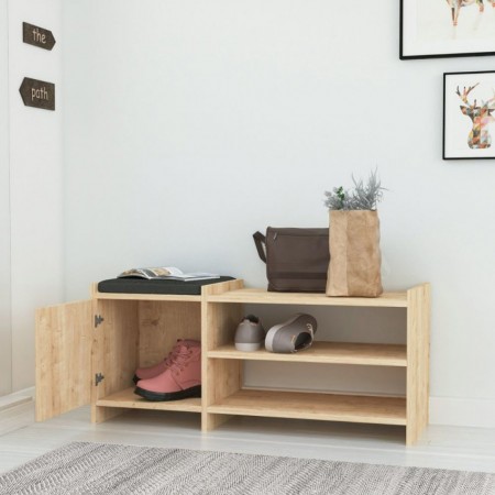 Panca Portascarpe con Cuscino Imbottito in Legno Mobile da Ingresso
