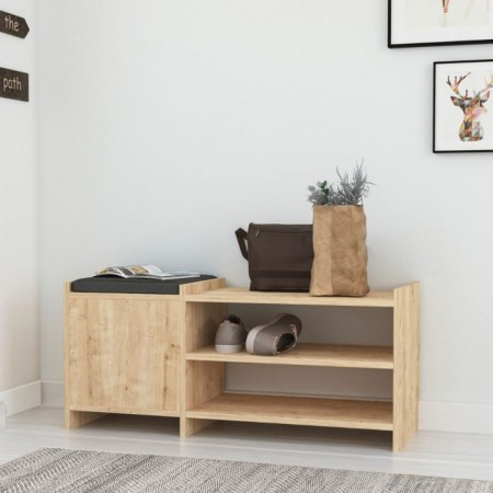 Panca Portascarpe con Cuscino Imbottito in Legno Mobile da Ingresso