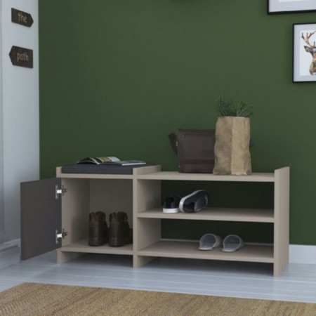 Panca Portascarpe in Legno con Cuscino Imbottito Mobile Ingresso Moka