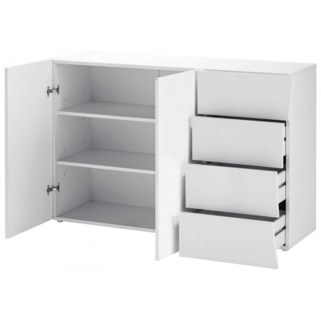 Credenza Mobile Bianco Lucido con 4 Cassetti e 2 Ante Madia Moderna