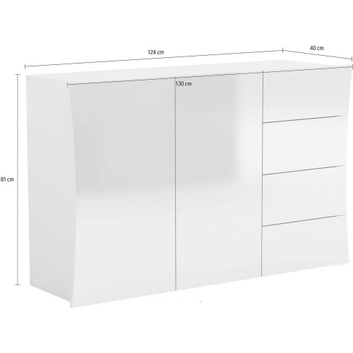 Credenza Mobile Bianco Lucido con 4 Cassetti e 2 Ante Madia Moderna