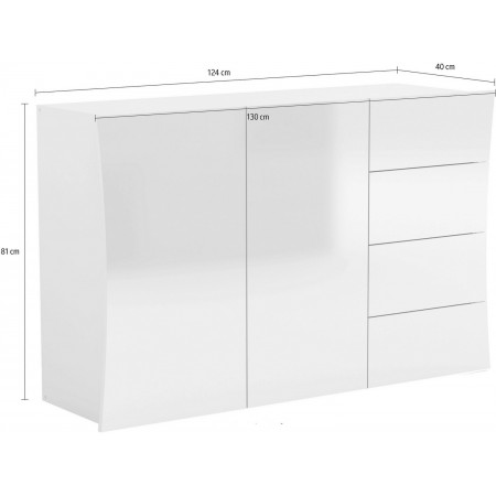 Credenza Mobile Bianco Lucido con 4 Cassetti e 2 Ante Madia Moderna